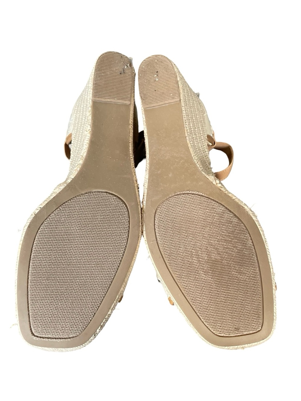 Sugar Harlow Cream Floral Embroidered Wedge Sandals with Tan Trim - Picture 9 of 9